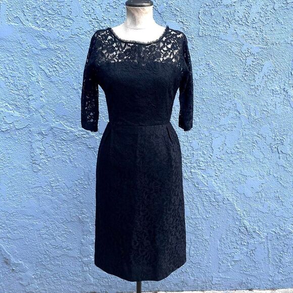 Black Lace Sheath Dress Retro Goth 1950s Size Small - Picture 2 of 8